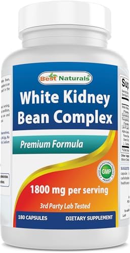 Best Naturals White Kidney Bean Complex 1800 mg Per Serving- 180 Capsules. Non-GMO, and Gluten Free Best Naturals