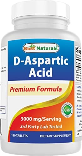 Best Naturals D Aspartic Acid (DAA) 3000mg per Serving - Non-GMO & Gluten Free - 180 Tablets Best Naturals