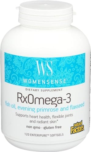 WomenSense by Natural Factors, RxOmega-3 Fish Oil, Supports a Healthy Heart and Joints with Primrose Oil, Omega-3 DHA and EPA, Gluten Free, 120 softgels (60 servings) Natural Factors