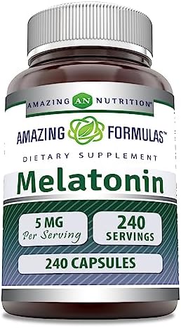 Amazing Formulas Melatonin Supplement | 5 Mg Per Serving | 240 Capsules | Non-GMO | Gluten Free | Made in USA Amazing Nutrition