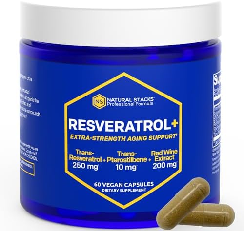 Resveratrol Supplement - 250mg Trans-Resveratrol & 10mg Trans-Pterostilbene - Antioxidants Supplement with 200mg Red Wine Extract - Extra Strength Aging Support - 60 Japanese Knotweed Capsules Natural Stacks