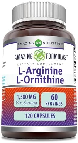 Amazing Formulas L-Arginine/L-Ornithine 1500 Mg Per Serving, Capsules | Non-GMO | Gluten Free | Amino Acid Supplement (120 Count) Amazing Nutrition