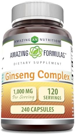 Amazing Formulas Ginseng Complex - 1000 Mg Per Serving, Capsules (Non-GMO,Gluten Free) Supports Healthy Immune System - Supports Energy Production - Boosts Mental Alertness. (240 Count) Amazing Nutrition