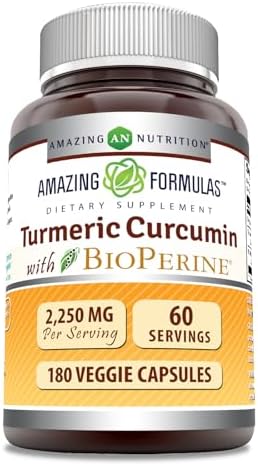 Amazing Formulas Turmeric Curcumin with Bioperine Supplement | 2250 Mg per Serving | Veggie Capsules | Non-GMO | Gluten-Free | Made in USA (1 Pack, 180 Count) Amazing Nutrition