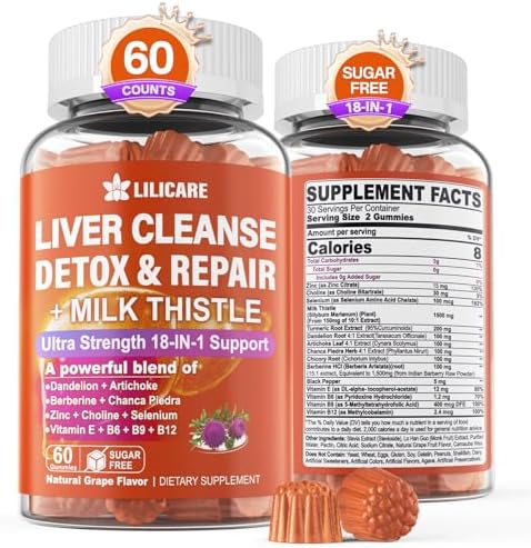 1Pack Milk Thistle Liver Detox Gummies, 18-in-1 Liver Cleanse Detox & Repair Supplement with Organic Berberine, Chicory Root, Turmeric, Artichoke, Dandelion Root, Chanca Piedra, Vitamins B6 B9 B12 EnvyDeal