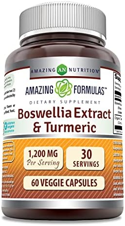 Amazing Formulas Boswellia Extract & Turmeric 1200mg Per Serving Supplement | Veggie Capsules | Non-GMO | Gluten Free | Made in USA | Suitable for Vegetarians (120) Amazing Nutrition