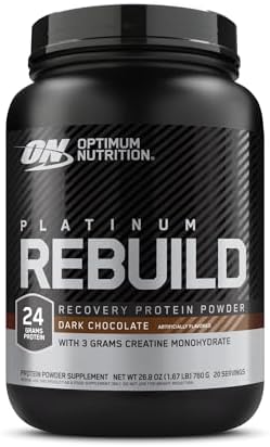 Optimum Nutrition Platinum Rebuild, Premium Platinum Blend Protein Powder with Creatine Monohydrate, Dark Chocolate, 20 Servings Optimum Nutrition