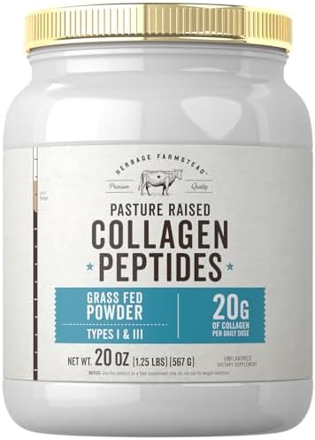 Carlyle Grass Fed Collagen Peptides Powder 20oz | Unflavored | Pasture Raised | Types I & III | 20g of Collagen Per Daily Dose | Non-GMO, Gluten Free | by Herbage Farmstead Carlyle