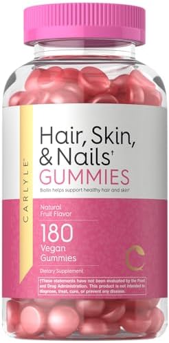 Carlyle Hair, Skin and Nails Gummies | 180 Count | Fruit Flavor Gummy Vitamins | with Biotin | Non-GMO, Gluten Free Carlyle