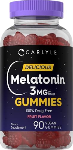 Carlyle Melatonin Gummies 3mg | 90 Count | Fruit Flavor Gummy Supplement | 100% Drug Free Support | Vegan, Non-GMO, Gluten Free Carlyle