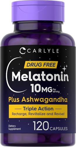 Carlyle Melatonin 10mg | 120 Capsules | with Ashwagandha | Triple Strength Formula | Non-GMO, Gluten Free Supplement Carlyle