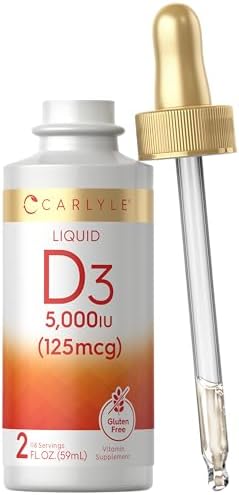 Carlyle Liquid Vitamin D3 | 5000 IU (125 mcg) | 2 Fl Oz | Vitamin D Drops for Adults | Vegetarian, Non-GMO, and Gluten Free Supplement Carlyle