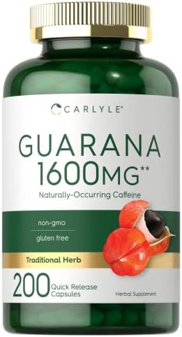 Carlyle Guarana Extract Capsules | 1600mg | 200 Count | Non-GMO, Gluten Free Extract | Naturally Occurring Caffeine Carlyle