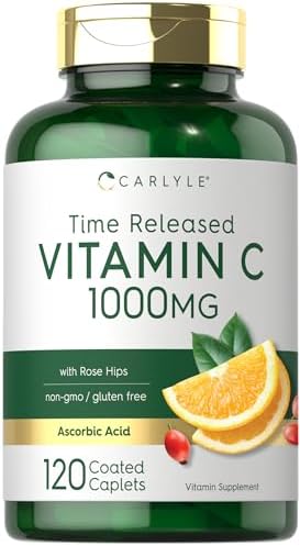 Carlyle Vitamin C 1000mg | Timed Release | 120 Vegetarian Caplets | with Rose HIPS | Non-GMO & Gluten Free Supplement Carlyle