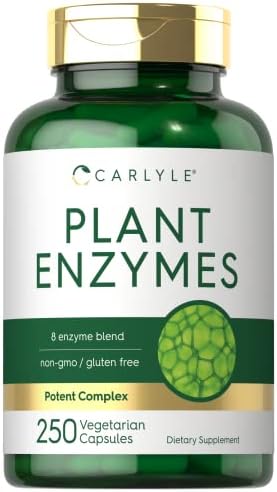 Carlyle Plant Enzymes with Protease, Papain, Lactase and Bromelain | 250 Capsules | Multi Enzyme Blend | Non-GMO & Gluten Free Supplement Carlyle