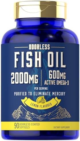 Carlyle Fish Oil 2000mg | 600mg Omega 3 with EPA & DHA | 90 Odorless Softgels | Lemon Flavored Supplement | Non-GMO & Gluten Free Pills Carlyle