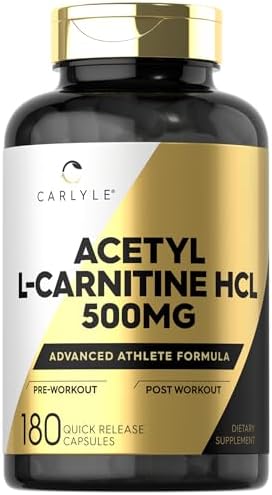 Carlyle Acetyl L-Carnitine HCL | 500mg | 180 Count | Non-GMO and Gluten Free Supplement Carlyle