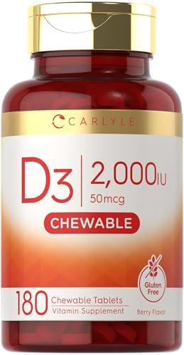 Carlyle Chewable Vitamin D3 2000 IU (50mcg) Tablets | 180 Count | Berry Flavor | Vegetarian, Non-GMO and Gluten Free Carlyle