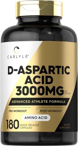 Carlyle D Aspartic Acid Capsules (DAA) | 3000mg | 180 Count | Non-GMO, Gluten Free Supplement | Advanced Athlete Formula Carlyle