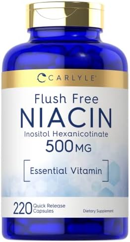 Carlyle Niacin Flush Free 500mg | 220 Capsules | Non-GMO and Gluten Free Essential Vitamin Carlyle