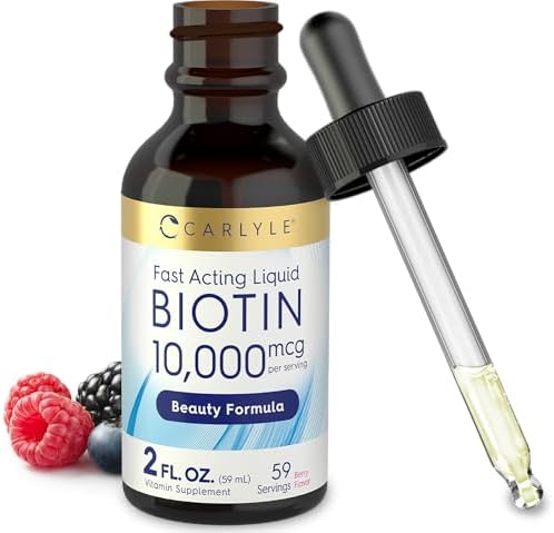 Carlyle Liquid Biotin 10000mcg | 2 oz | Extra Strength Drops | Vegetarian, Non-GMO, Gluten Free Supplement Carlyle