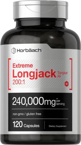 Horbäach - Longjack Tongkat Ali | 240,000 mg (200:1 Potent Extract) | 120 Capsules | Extreme Male Performance Supplement | Super Concentrated Herbal Extract Formula | Non-GMO & Gluten Free Pills Horbäach