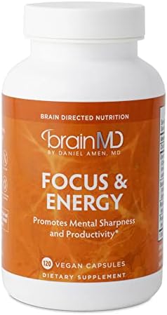 Dr Amen BrainMD Focus & Energy - 120 Capsules - Mental Endurance Booster, Promotes Concentration & Attention - Caffeine Free, Gluten Free - 30 Servings BrainMD