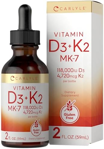 Carlyle Vitamin D3 K2 Drops | 2 Fl Oz | MK-7 Supplement | Vegetarian, Non-GMO, Gluten Free Carlyle