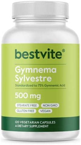 BESTVITE Gymnema Sylvestre 500mg (120 Vegetarian Capsules) - Standardized to 75% Gymnemic Acid - No Stearates - No Fillers - No Flow Agents- Vegan - Non GMO - Gluten Free Bestvite