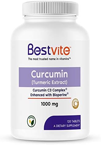 Curcumin 1000mg (Turmeric)(120 Tablets) Made with Curcumin C3 Complex & Bioperine - Standardized to 95% Curcuminoids - Vegan Bestvite