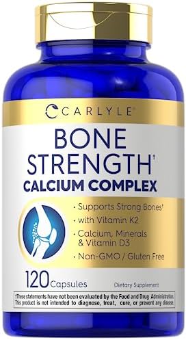 Carlyle Bone Strength Calcium Complex Supplement | with Vitamin D3, Magnesium, K2, Zinc & Boron | 120 Capsules | Non-GMO, Gluten Free Carlyle