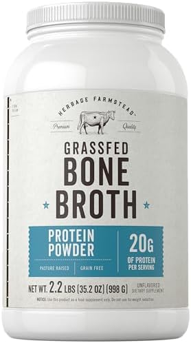 Carlyle Grass Fed Bone Broth Protein Powder | 35.2 oz (2.2lb) | 20g Protein | Pasture Raised, Grain Free Supplement | Non-GMO & Gluten Free | by Herbage Farmstead Carlyle