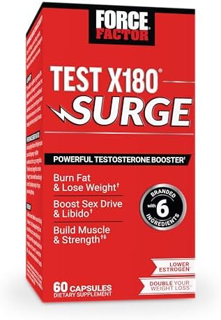 Force Factor Test X180 Surge Testosterone Support for Men, Male Vitality Enhancing Supplement, Promote Muscle & Strength, Support Weight, Boost Long-Lasting Energy, 60 Capsules Force Factor