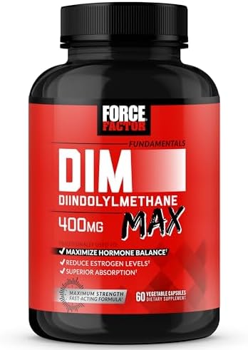 FORCE FACTOR DIM Max, DIM Supplement for Men to Support Hormone Balance and Estrogen Balance, Maximum Strength Diindolylmethane, Superior Absorption, 400mg, 60 Capsules Force Factor