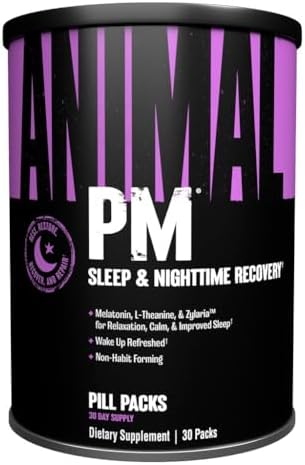 Animal PM - Sleep Aid for Adults Non-Habit Forming Relaxation Enhancer and Mood Support with Melatonin, L-Theanine, Zylaria, Zinc, Magnesium, Vitamin B6, GABA + AKG Anabolic Stack Supply, 30 Count Animal