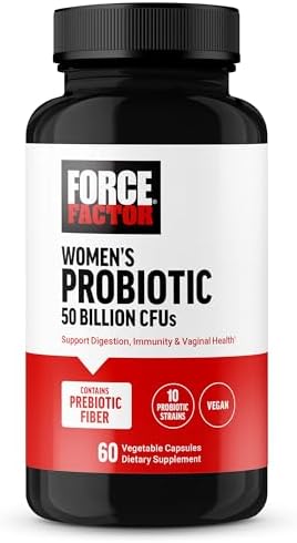 FORCE FACTOR Probiotic for Women 50 Billion CFU, Women’s Probiotic for Digestive Health, Immunity, and Vaginal Health, 10 Strains with Lactobacillus Acidophilus, Vegan, 60 Capsules Force Factor