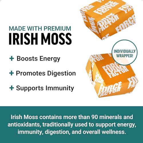 Force Factor Sea Moss Soft Chews, Support Immunity, Digestion, and Heart Health, Irish Sea Moss Superfood & Antioxidants Supplement, Non-GMO, Gluten-Free, Salted Caramel Flavor, 30 Soft Chews Force Factor