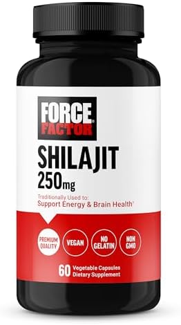 Force Factor Shilajit Supplement, Shilajit for Men and Women to Support Energy and Brain Health, Shilajit Pure Natural, Premium Quality, Vegan, Non-GMO, 60 Capsules Force Factor