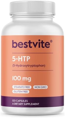 BESTVITE 5-HTP 100mg (120 Capsules) - No Stearates or Flow Agents Bestvite