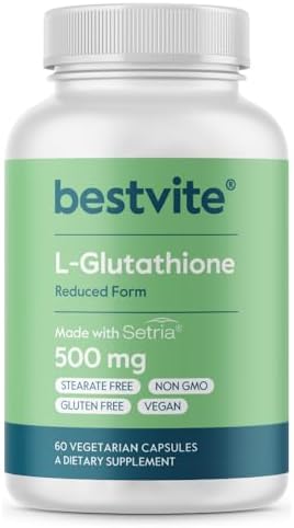 BESTVITE L-Glutathione 500mg w Setria (60 Veggie caps) - No Stearates - Vegan - Gluten Free - Non GMO Bestvite