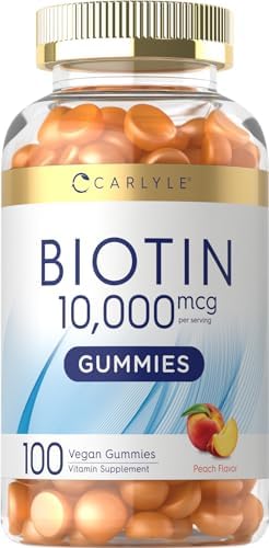 Carlyle Biotin 10000mcg Gummies | 100 Count | Peach Flavor Supplement | Vegan, Non-GMO, Gluten Free Carlyle