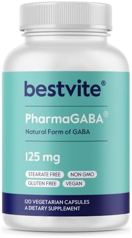 BESTVITE PharmaGABA (120 Veggie Caps) - Natural GABA Supplement - No Stearates - Vegan - Non GMO - Gluten Free Bestvite