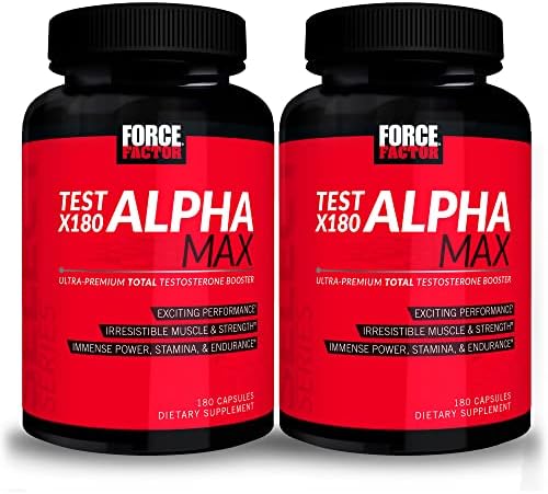 FORCE FACTOR Test X180 Alpha Max, 2-Pack, Total Testosterone and Nitric Oxide Booster for Men with Fenugreek Seed & Tribulus to Increase Blood Flow & Improve Male Athletic Performance, 360 Capsules Force Factor