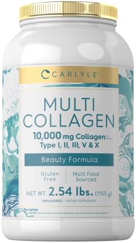 Carlyle Multi Collagen Peptides Powder 40 oz | 10000 mg | Type I, II, III, V & X | Collagen Peptides Supplement with Protein | Multi Food Sourced Collagen | Gluten Free Carlyle