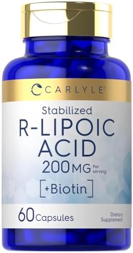 Carlyle R-Lipoic Acid 200mg | 60 Capsules | Stabilized R-Lipoic Acid with Biotin | Non-GMO, Gluten Free Carlyle