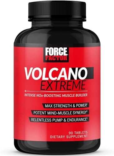 Force Factor Volcano Extreme Pre Workout Nitric Oxide Booster Supplement for Men with Creatine, L-Citrulline,and Huperzine A for Better Muscle Pumps, Strength, Focus, Workout Performance, 90 Tablets Force Factor