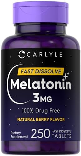 Carlyle Melatonin 3mg Fast Dissolve Tablets | 250 Count | Low Dose and Drug Free | Vegan, Non-GMO, Gluten Free Carlyle