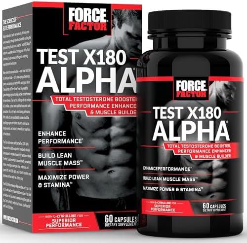 Force Factor Test X180 Alpha Total Testosterone Booster for Men with Fenugreek Seed and Maca Root to Increase Blood Flow, Build Lean Muscle, Improve Male Athletic Performance, 60 Capsules Force Factor