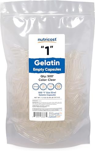 Nutricost Empty Capsules Gelatin Size 1-500 Clear Empty '1' Gel Capsules - Kosher, Non-GMO, Soy Free, Gluten Free Nutricost