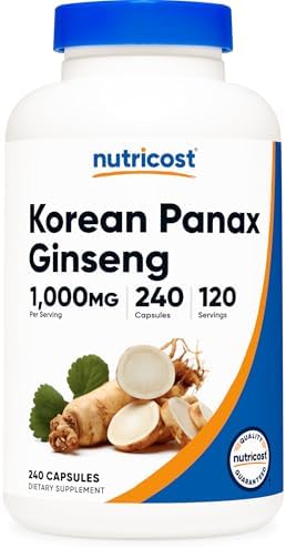 Nutricost Korean Ginseng 1000mg Serving, 240 Capsules - 500mg Per Capsule, 120 Servings - Korean Panax Red Ginseng - Gluten Free & Non-GMO Nutricost